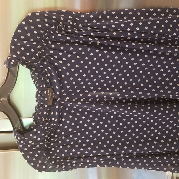 💕ANTHROPOLOGY CURRENT AIR💕 Bosworth Polka Dot Blouse ~ Navy Blue Large - Picture 7 of 13